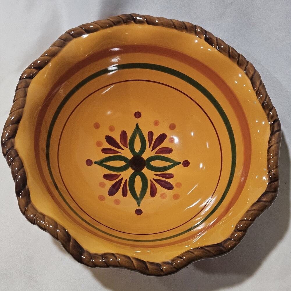 Celebrating Home Tuscan 9.75" Stoneware Serving Bowl Orange Rope Rim